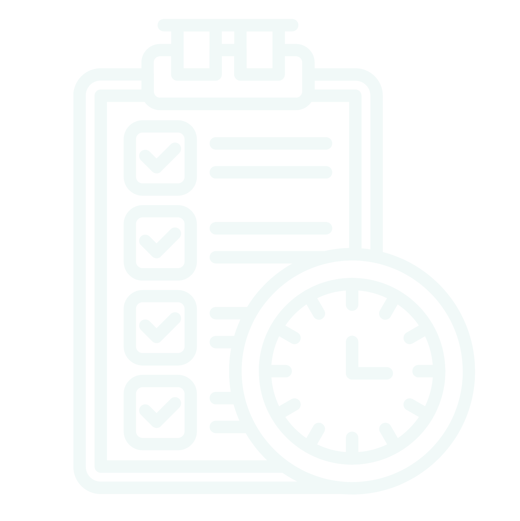 Icon of a clipboard with a checklist and a clock, representing time management or scheduling.